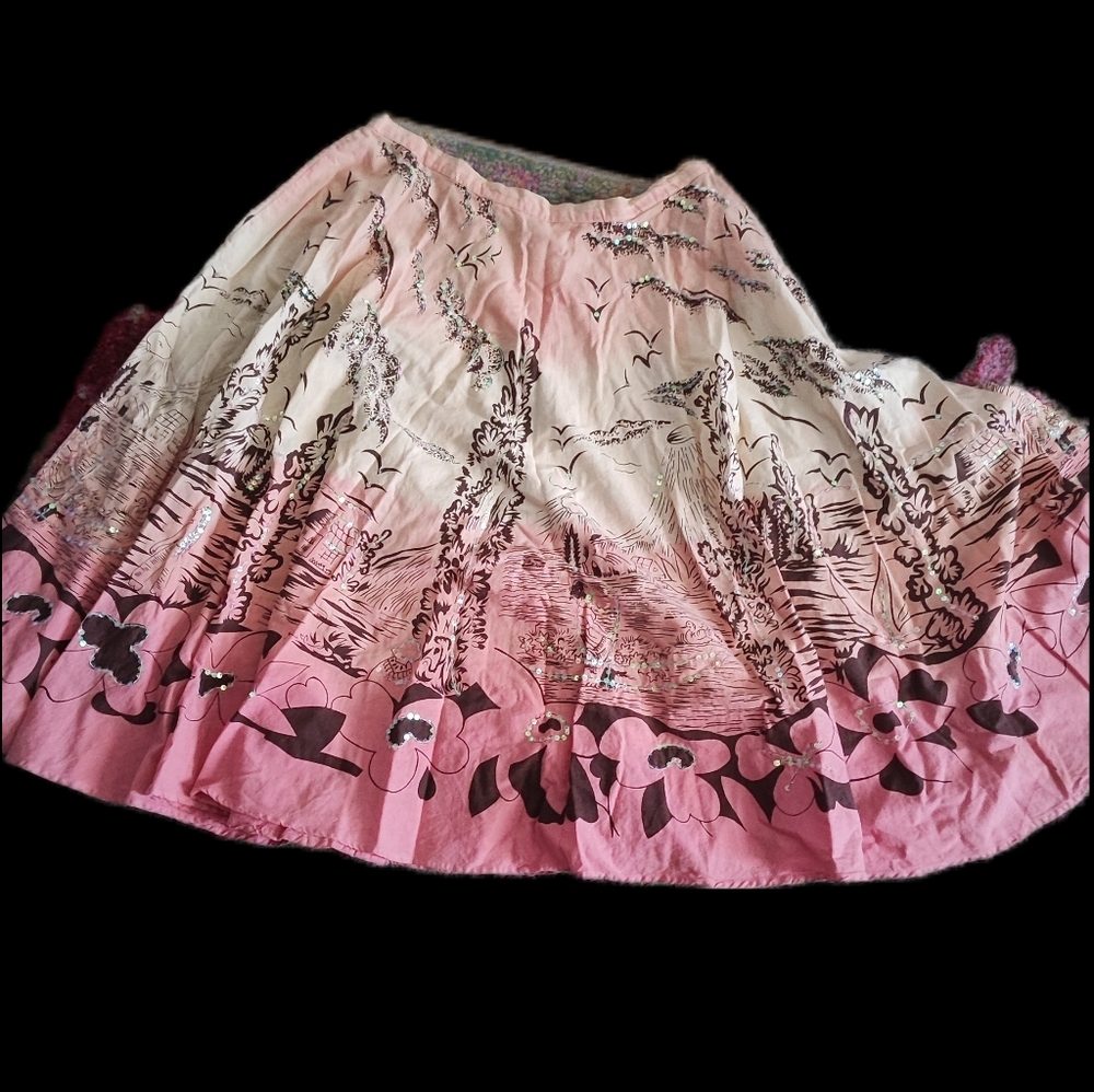 Women’s Pink Ombre Floral Midi Skirt